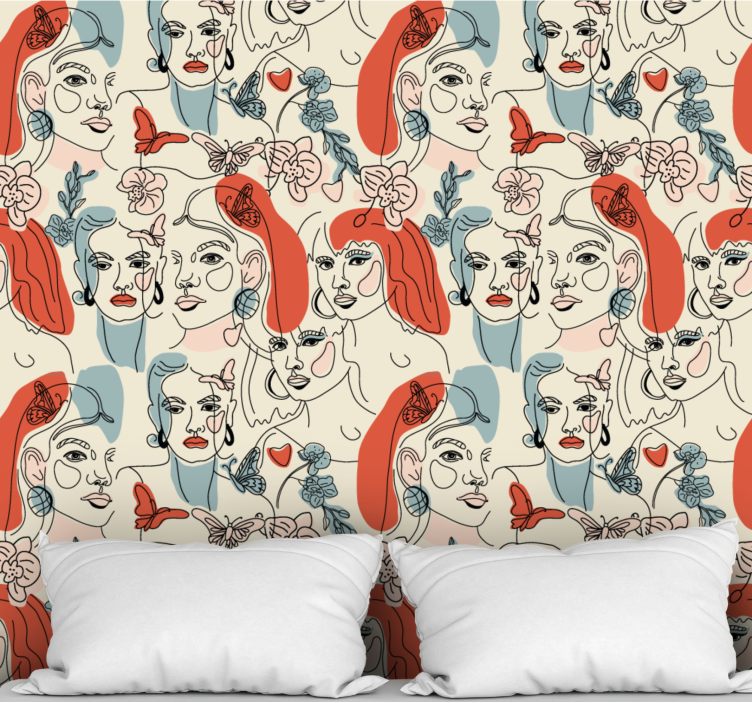 Papel mural arte arte lineal femenino - TenVinilo