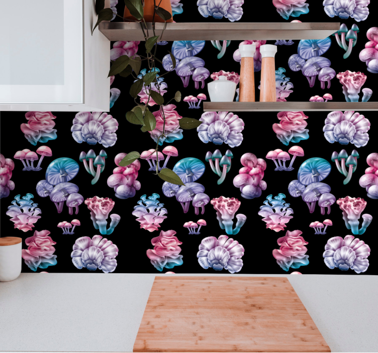Papel mural arte fantasía de setas florales - TenVinilo