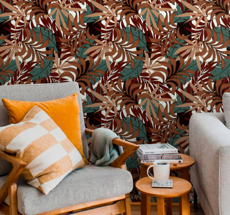 Papel mural hojas mural botánico abstracto - TenVinilo