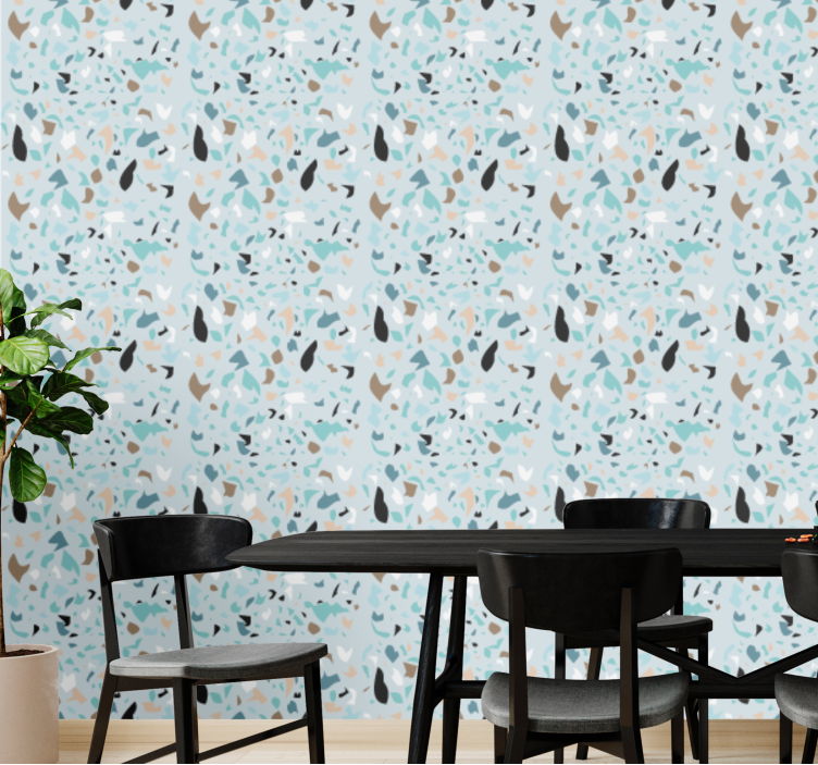 Papel mural comedor efecto terrazo azul claro - TenVinilo