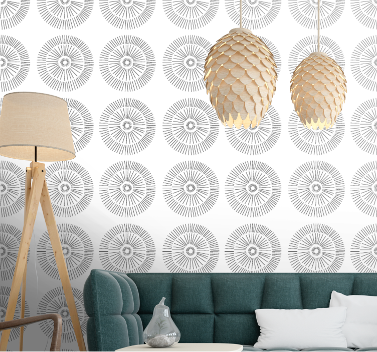 Papel mural living comedor patrones circulares minimalistas - TenVinilo