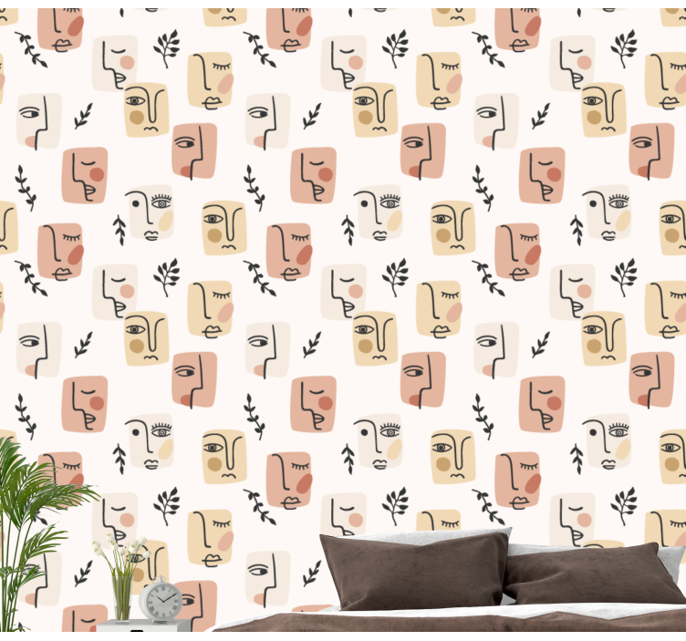 Papel mural arte patrones faciales abstractos - TenVinilo