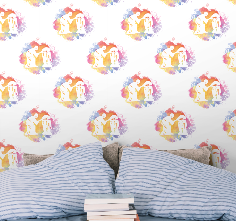 Papel mural arte silueta de pareja abstracta - TenVinilo