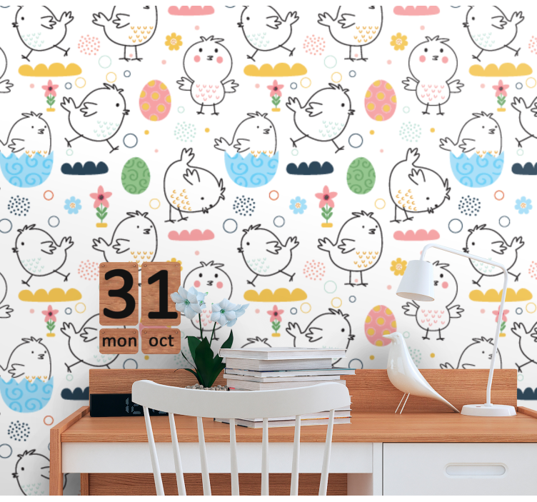 Papel mural infantil delicia del patrón de pollito - TenVinilo