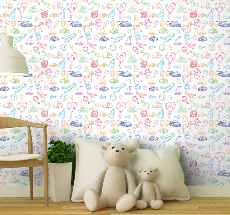 Papel mural bebé motivos juguetones de la infancia - TenVinilo