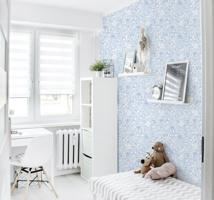 Papel mural bebé patrón de garabatos deportivos - TenVinilo