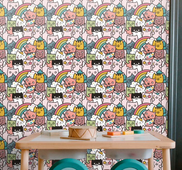 Papel mural bebé unicornios gatos juguetones - TenVinilo