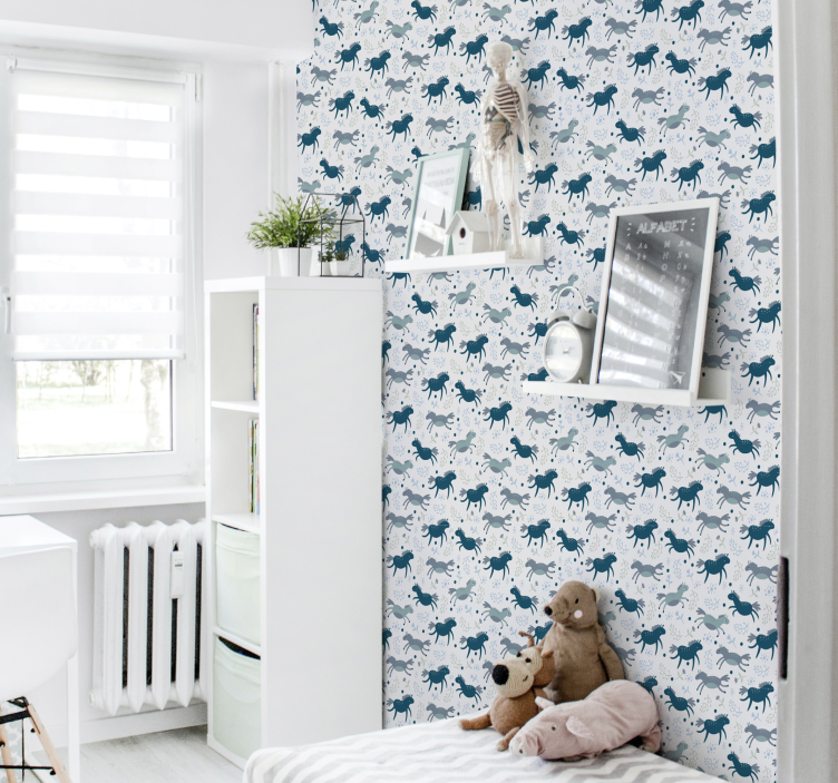 Papel mural caballos potros azules corriendo - TenVinilo