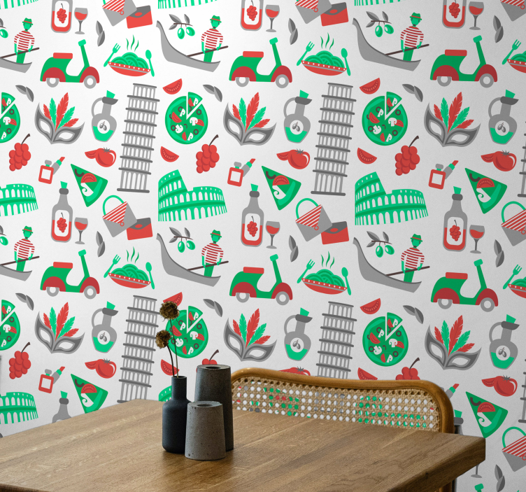 Papel mural ciudades aventura culinaria italiana - TenVinilo