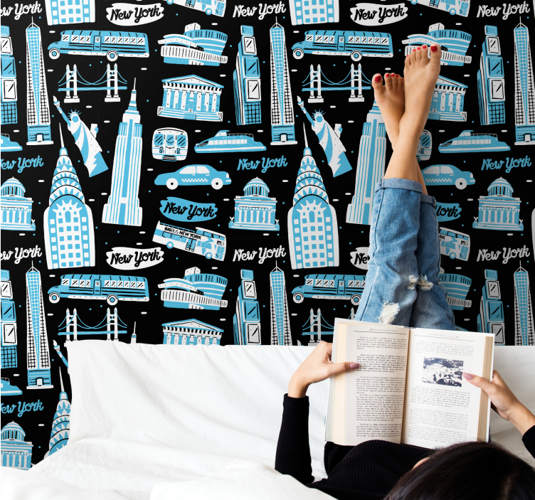 Papel mural New York collage de iconos urbanos - TenVinilo