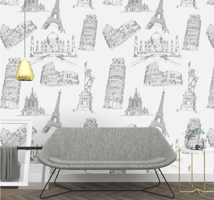 Papel mural ciudades patrón de monumentos más famosos - TenVinilo