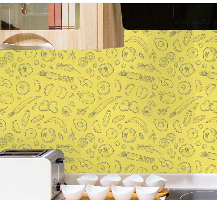 Papel mural cocina bocetos fructíferos - TenVinilo