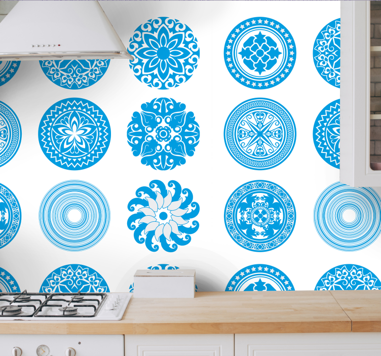 Papel mural cocina diseños circulares azules - TenVinilo