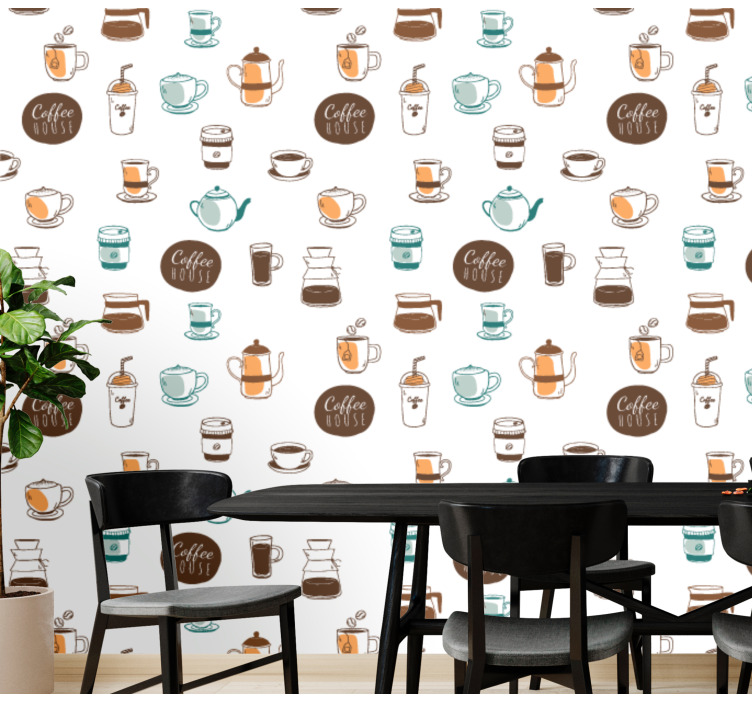 Papel mural cocina ilustración con motivo de café - TenVinilo