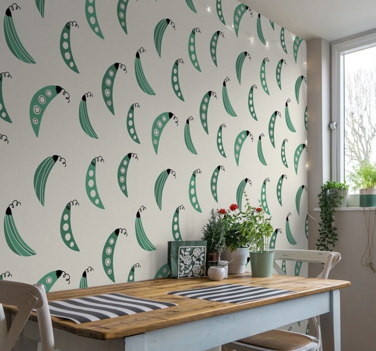 Papel mural cocina patrones de guisantes verdes - TenVinilo