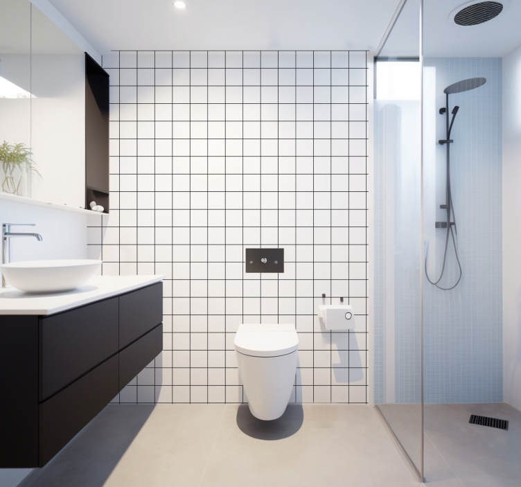 Papel mural cuadros líneas finas en blanco y negro - TenVinilo