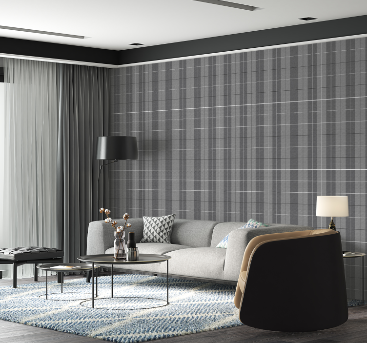 Papel mural cuadros patrón escocés gris - TenVinilo