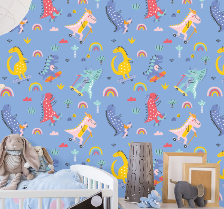 Papel mural dinosaurios dinosaurios patinando - TenVinilo