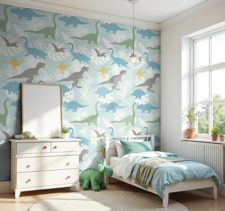 Papel mural dinosaurios patrón de colores pastel - TenVinilo