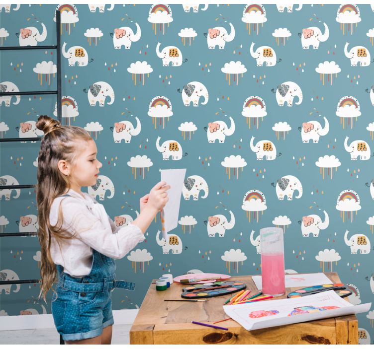 Papel mural elefantes divertido desfile de elefantes - TenVinilo