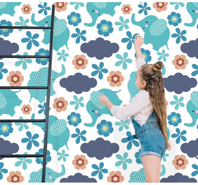 Papel mural elefantes juego floral elefante - TenVinilo