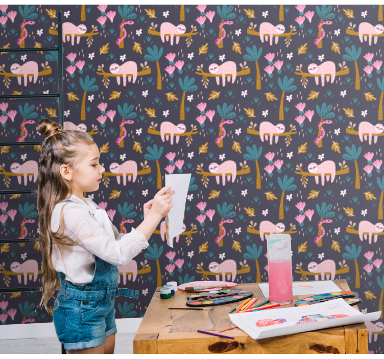 Papel mural animales perezosos rosados - TenVinilo