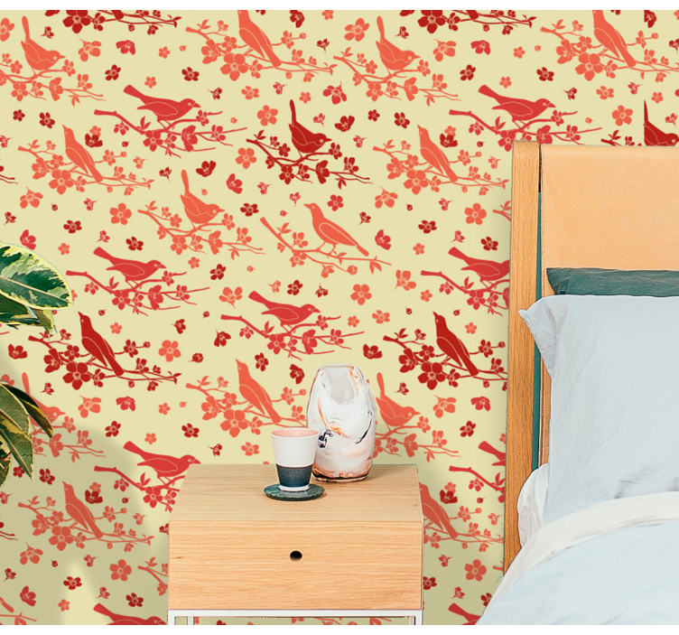 Papel mural floral aviario ornamental - TenVinilo