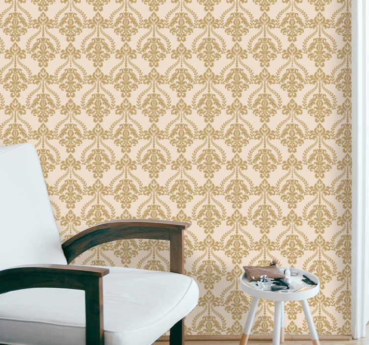 Papel mural vintage detalles florales en beige - TenVinilo