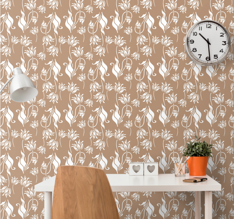 Papel mural floral elegante expositor beige - TenVinilo