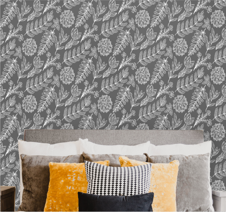 Papel mural floral elegante motivo gris - TenVinilo