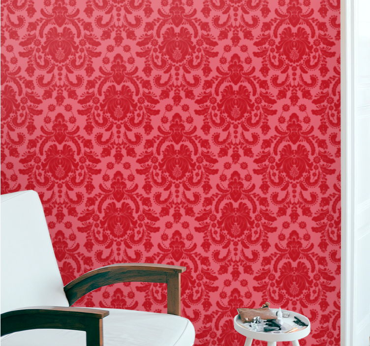 Papel mural clásico damasco floral rojo - TenVinilo
