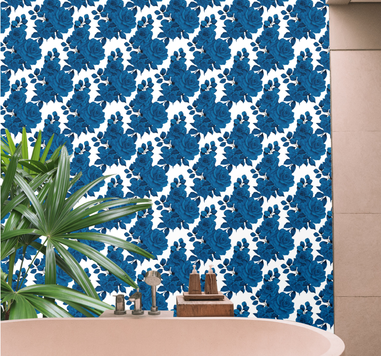 Papel mural floral flor de rosa azul - TenVinilo