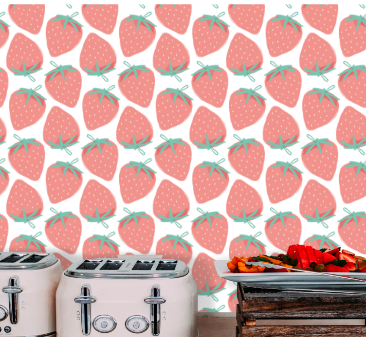 Papel mural cocina motivo con estampado de fresas - TenVinilo