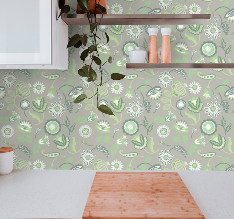 Papel mural floral motivo floral verde - TenVinilo