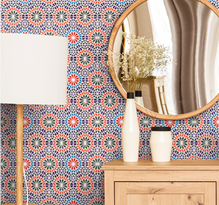 Papel mural floral motivos florales geométricos - TenVinilo