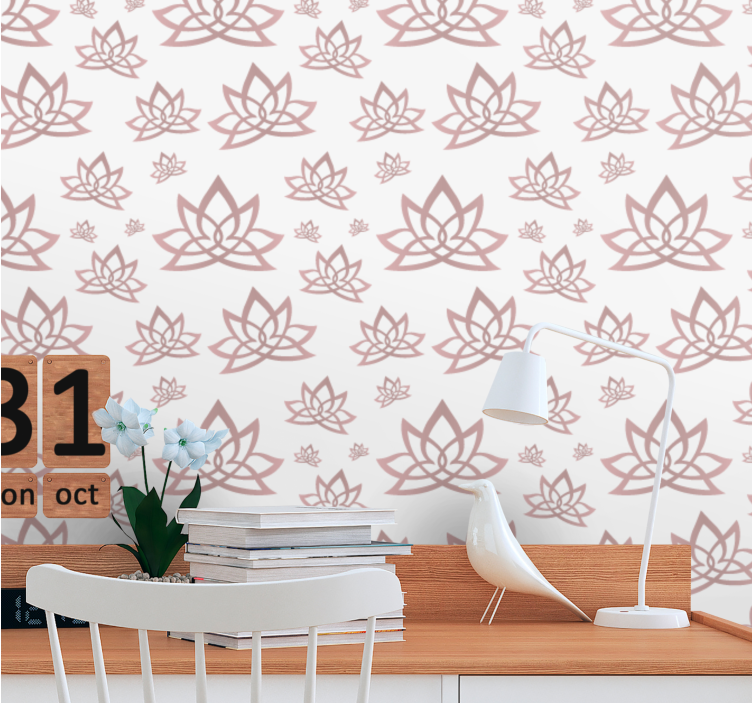 Papel mural floral patrón de loto beige - TenVinilo