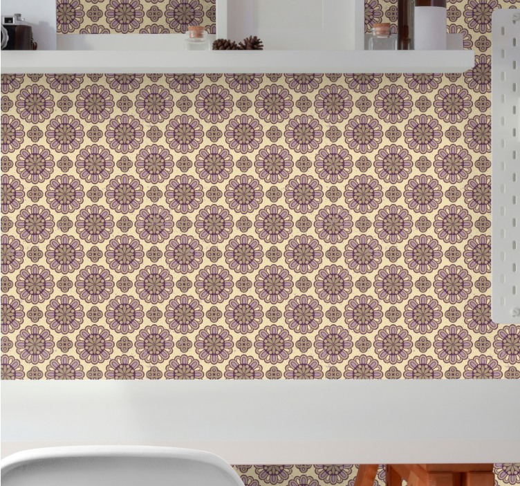 Papel mural floral patrón beige adornado - TenVinilo