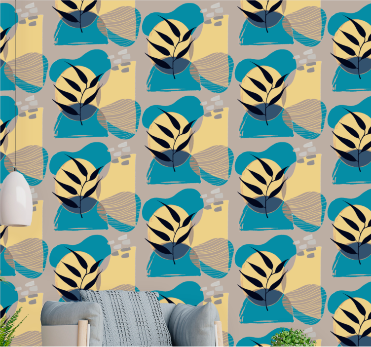 Papel mural floral patrón de hojas estilizadas - TenVinilo