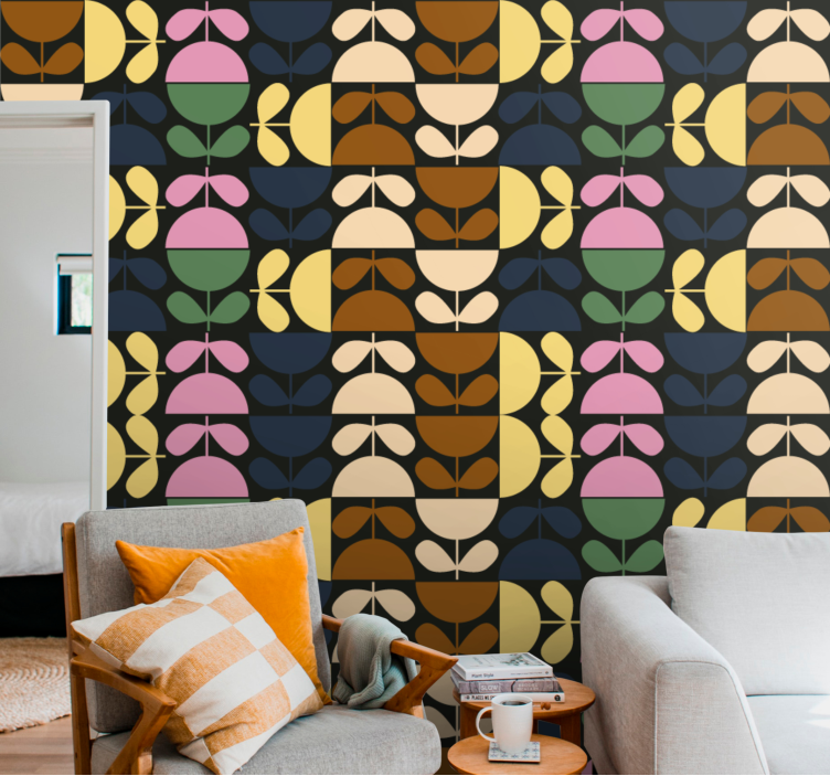 Papel mural floral patrones de hojas estilizadas - TenVinilo