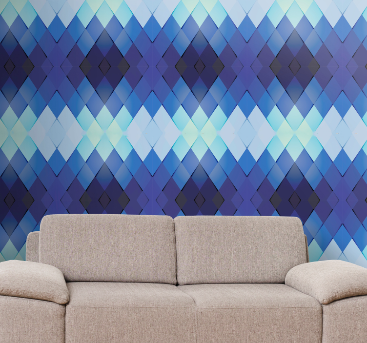 Papel mural triángulos patrón vertical azul - TenVinilo