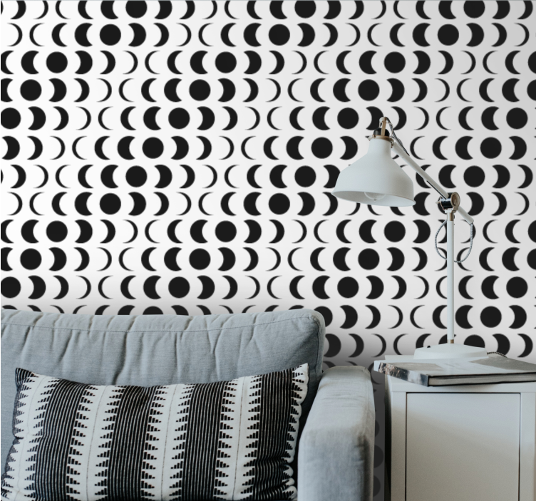 Papel mural geométrico patrón circular negro - TenVinilo