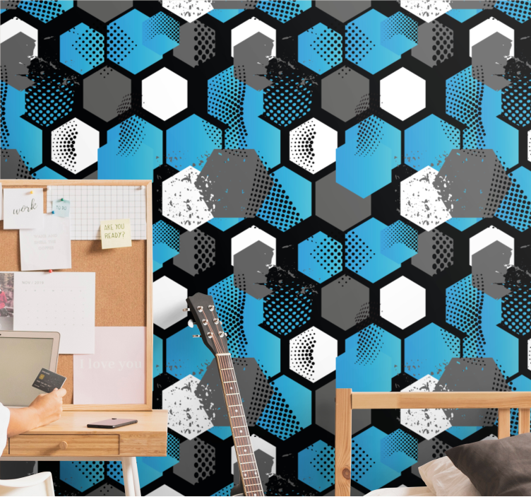 Papel mural geométrico motivo hexagonal dinámico - TenVinilo