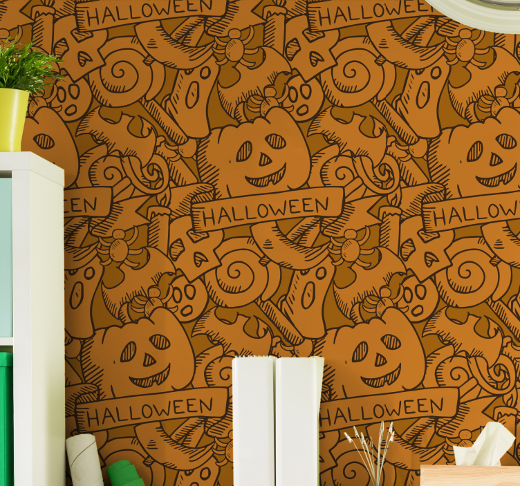 Papel mural Halloween alegre motivo naranja - TenVinilo