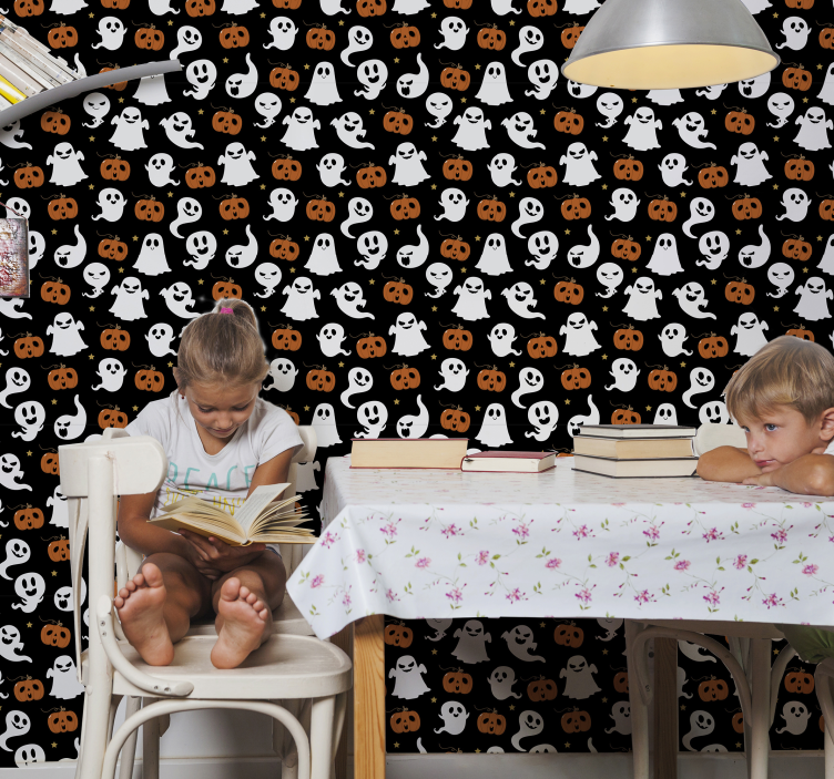 Papel mural Halloween patrón de calabaza fantasmal - TenVinilo