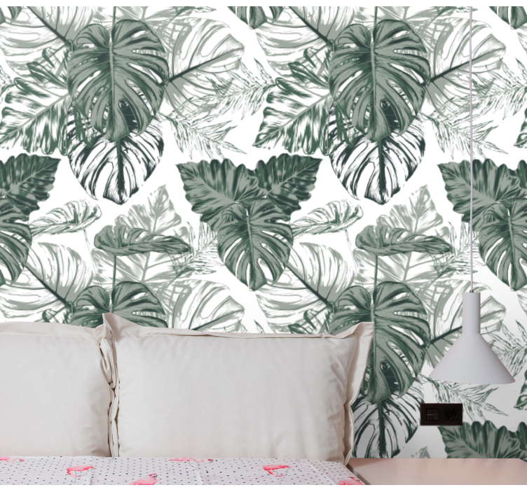 Papel mural hojas follaje de monstera - TenVinilo