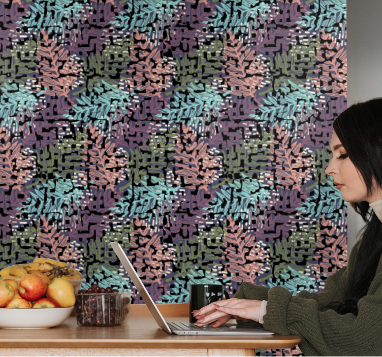 Papel mural hojas patrón de follaje digital - TenVinilo