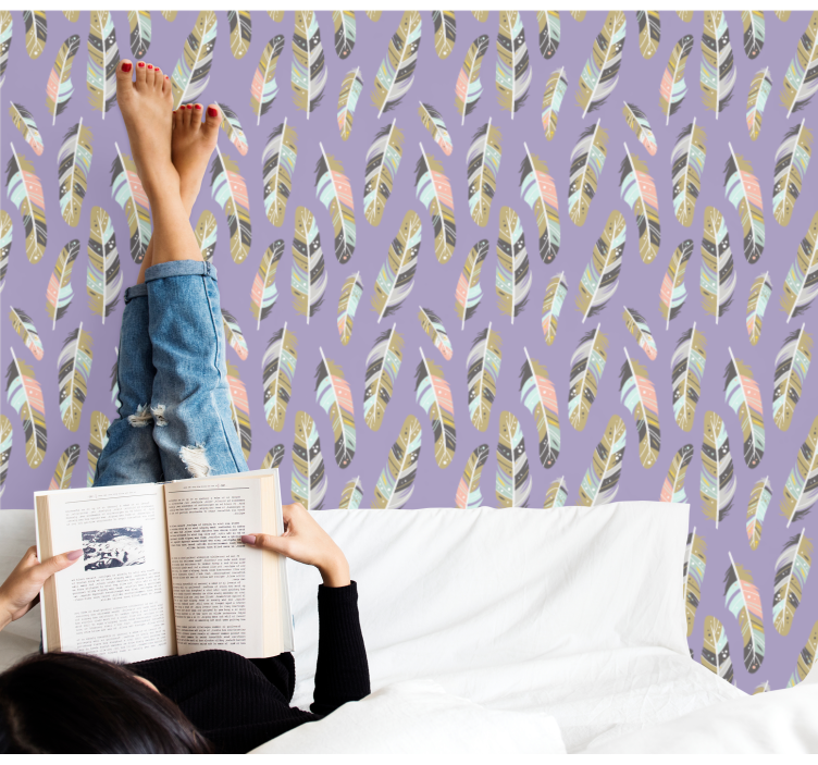 Papel mural hojas patrones emplumados - TenVinilo