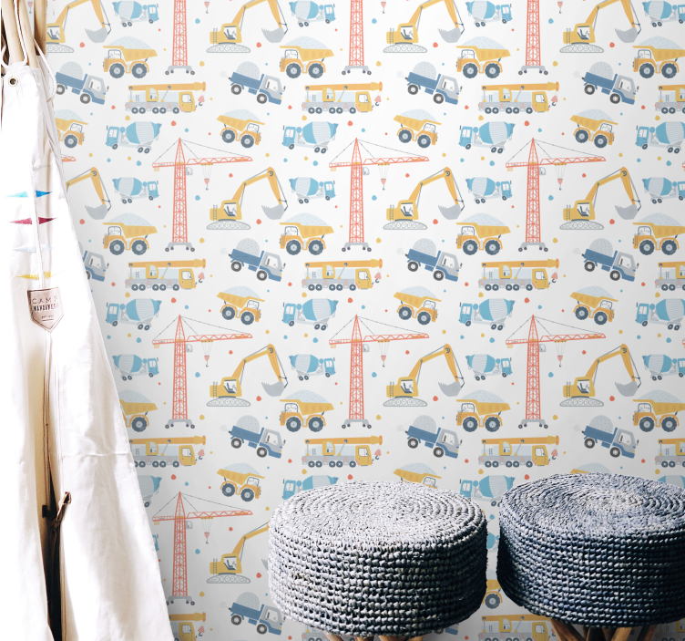 Papel mural infantil motivos de construcción - TenVinilo