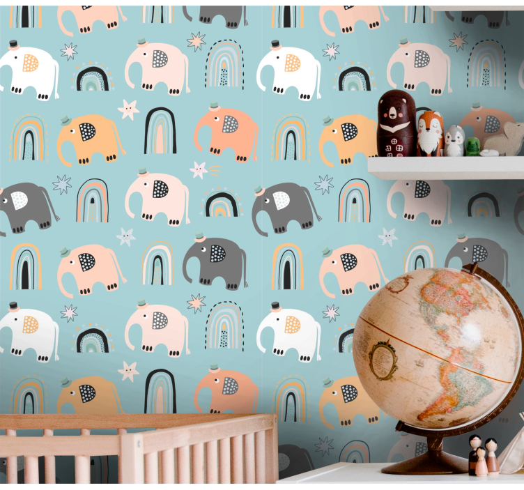 Papel mural infantil motivos de elefante arcoiris - TenVinilo