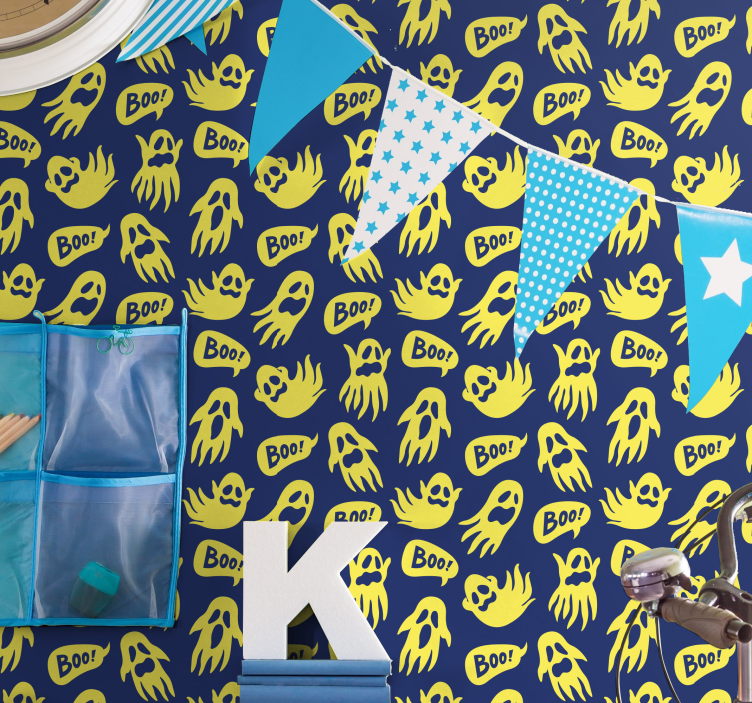 Papel mural Halloween patrones fantasmales - TenVinilo